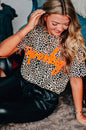 Spooky Halloween Bleached Leopard Tee - Orange Puff Print