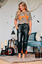 Spooky Halloween Bleached Leopard Tee - Orange Puff Print