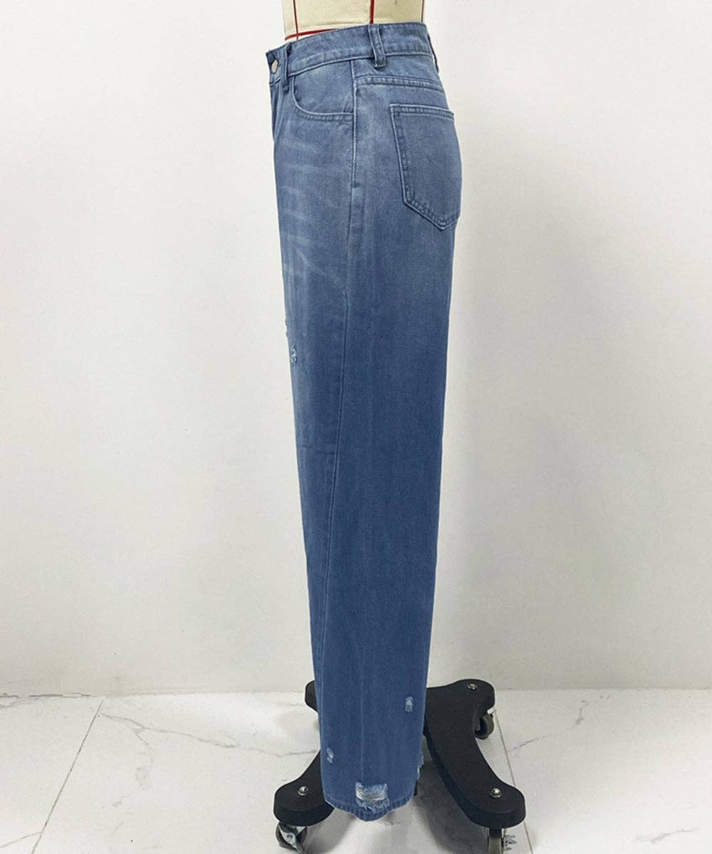 STRAIGHT LEG RIPPED WIDE-LEG JEANS FOR EDGY COMFORT