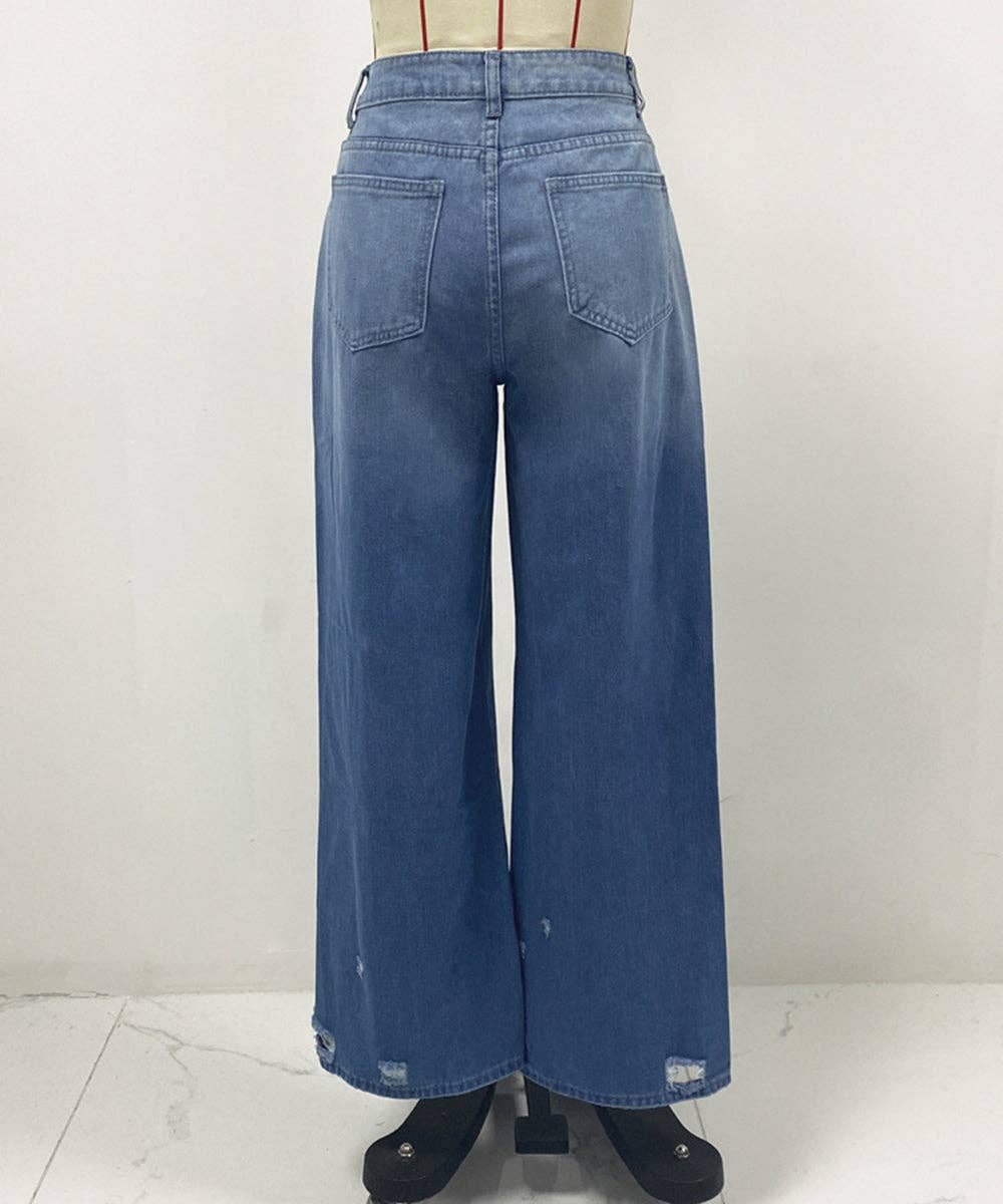 STRAIGHT LEG RIPPED WIDE-LEG JEANS FOR EDGY COMFORT