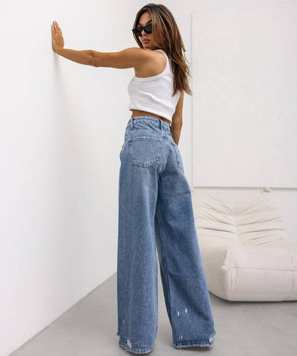 STRAIGHT LEG RIPPED WIDE-LEG JEANS FOR EDGY COMFORT