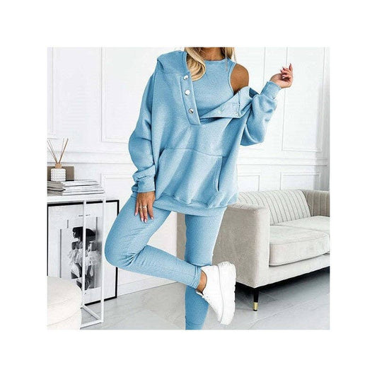 3-Piece Set- Leisure Hoodie, Thick Ribbed Vest, And Pants