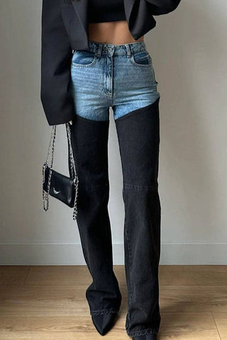 High-Rise Two-Tone Flare Jeans - Edgy Retro Style