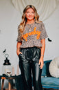 Spooky Halloween Bleached Leopard Tee - Orange Puff Print